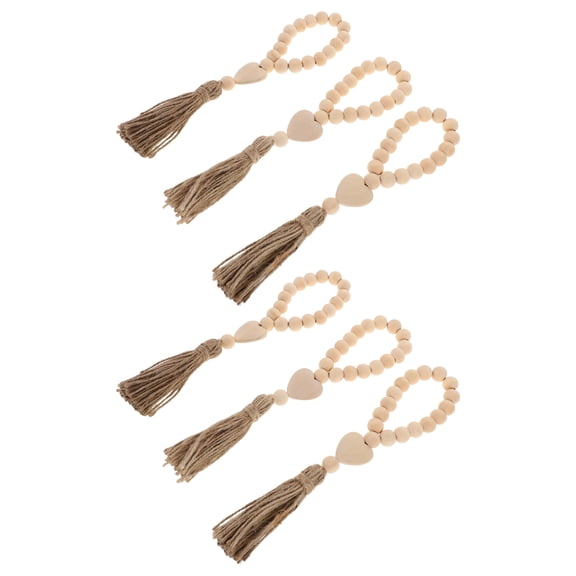 LOLIPPYY 6Pcs Rustic Wooden Bead Napkin Rings with Tassels Multipurpose Farmhouse Dining Table Accent