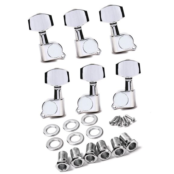 LOLIPPYY 6Pcs Sealed Guitar Machine Heads Plated Silver Tuners Set with Threaded Bushings for Guitar String Stability
