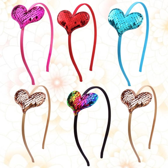 LOLIPPYY 6-Pack Sequin Heart Headbands in Assorted Colors, Lightweight Fabric Wrapped Comfortable Party Headwear Accessories