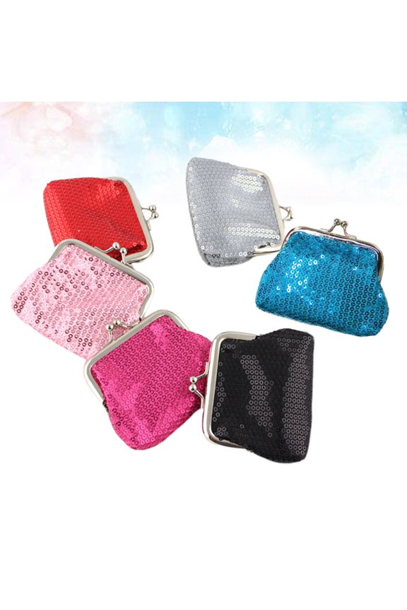 6Pcs Sequin Purse with Buckle Closure Small Wallets in Multiple Colors for Storage