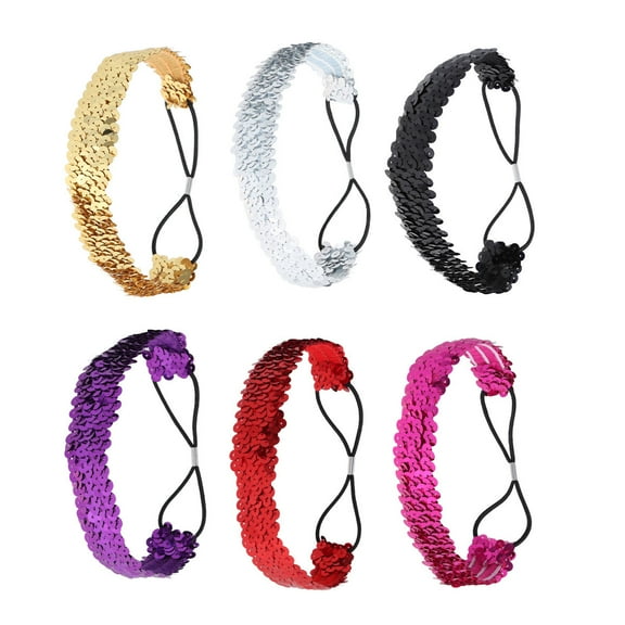 LOLIPPYY 6Pcs Sequined Headband Shiny Assorted Color Hair Band for Women and Girls during Parties