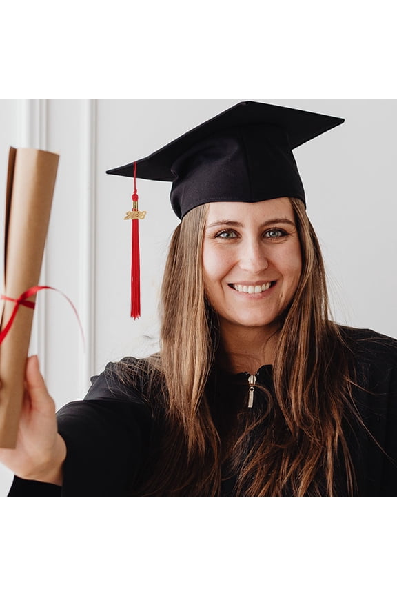 6Pcs Simple Attach Red Graduation Cap Tassel Charm for Doctoral and Academic Grad Hats