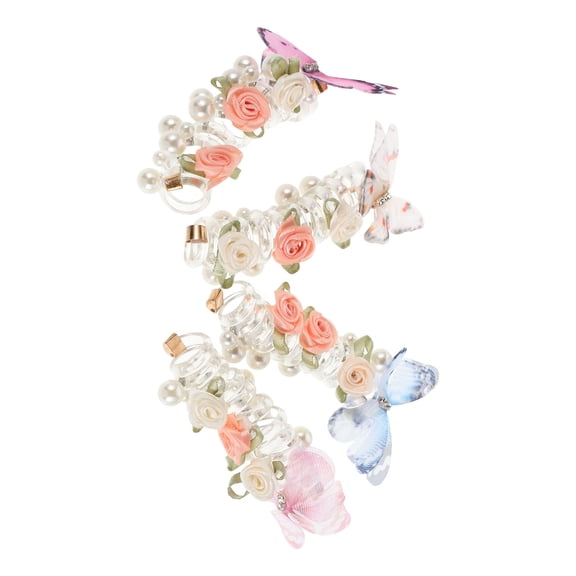 LOLIPPYY 6Pcs Soft Elastic Spiral Ponytail Hair Ropes Multi Color Flower Telephone Cord Hair Ties