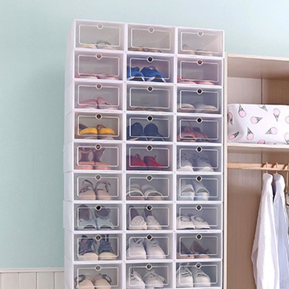 LOLIPPYY 6Pcs Stackable Pink Shoe Container with Clear Front for Bedroom and Closet Use