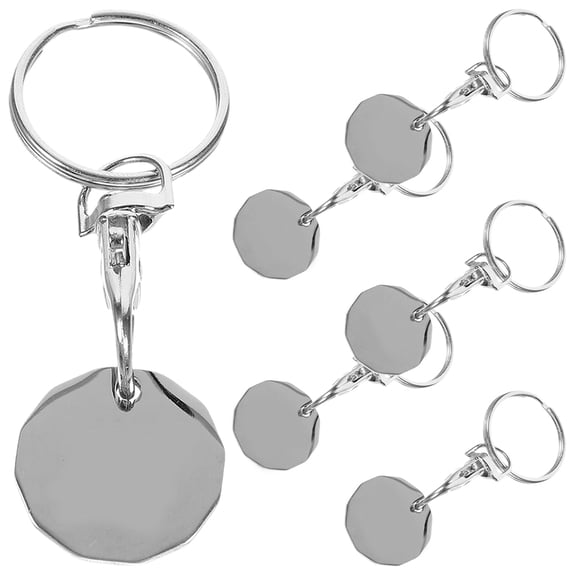 LOLIPPYY 6Pcs Stainless Steel Shopping Cart Tokens with Keychain Plated Silver Trolley Token for Grocery Use