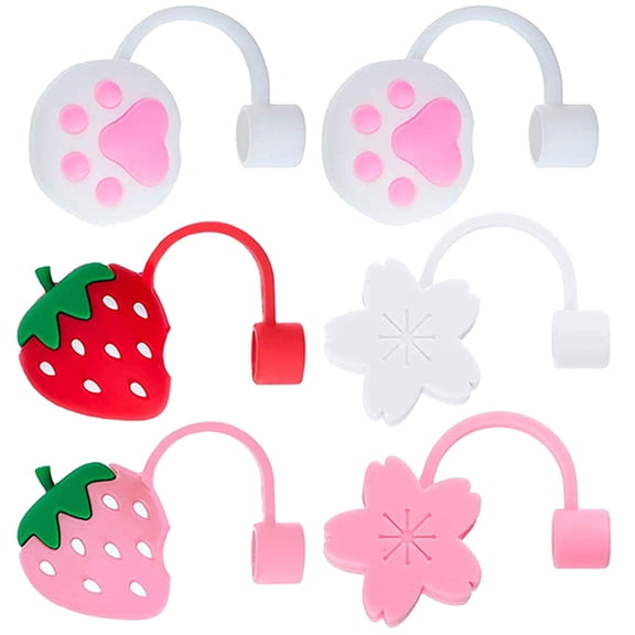 LOLIPPYY 6Pcs Strawberry Shape Straw Tips Cover Silicone Sealing Effect Daily