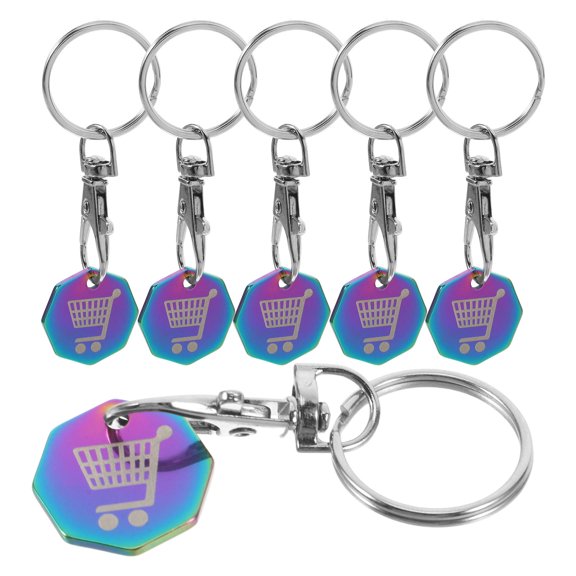 LOLIPPYY 6Pcs Stylish Stainless Steel Trolley Token Keychain for Shopping Cart and Handbag