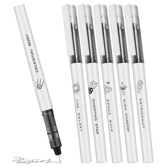 LOLIPPYY 6-Pack Universe Theme Black Ink Pens Quick Drying Liquid Ink for Smooth Note Taking and Writing