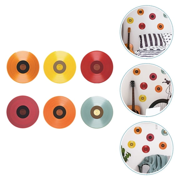 LOLIPPYY 6Pcs Vinyl Record Wall Decals Assorted Color PVC Material Retro Music Notes Party Backdrop Decoration