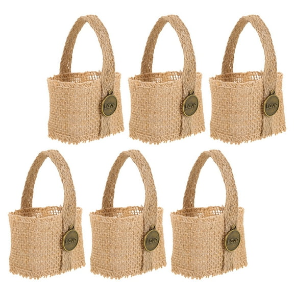 LOLIPPYY 6Pcs Wedding Favor Basket Burlap Candy Holder Beige Rustic Party Accessory