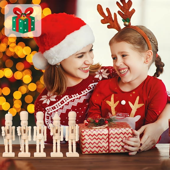 LOLIPPYY 6Set Christmas Nutcracker Ornaments Beige Unfinished Wood Crafts for Puppets