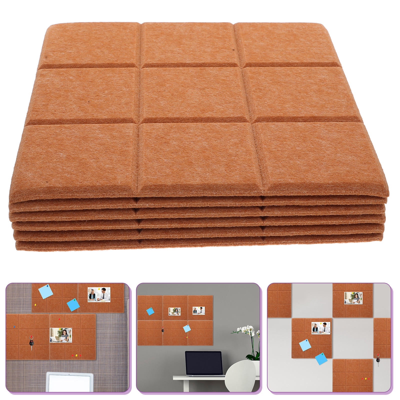 LOLIPPYY 6-Pack Coffee Felt Bulletin Board Tiles with Self-Adhesive Backing for Kitchen, Photo, Note, and Message Display