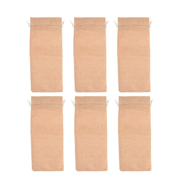 LOLIPPYY 6pcs Dark Beige Linen Wine Bottle Bags Reusable Burlap for Wrapping and Party Use