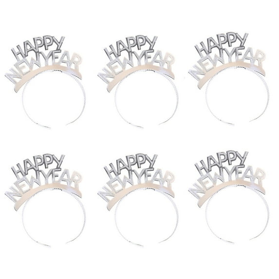LOLIPPYY 6pcs Happy New Year Hair Hoops Set Premium Aluminum Headbands Glitter Party Headdress Photo Props Supplies