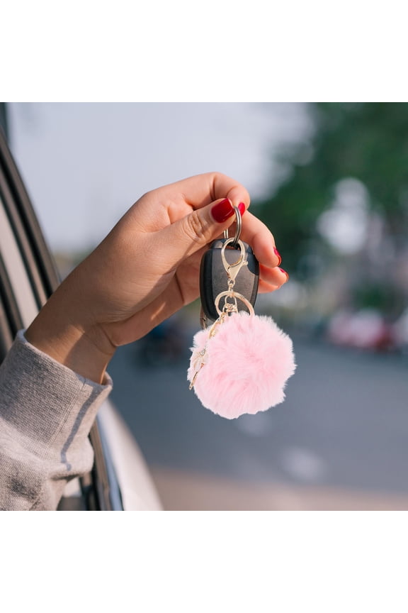 6pcs Keychain Puff Ball Pink Soft Keychain with Feminine Style and Bag Pendant