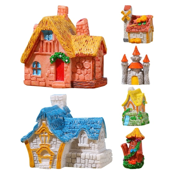 LOLIPPYY Set of 6 Miniature Village Houses for Bonsai, Terrarium, and Landscape Decoration Ornaments