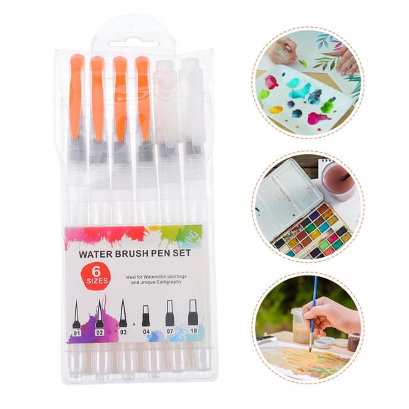 LOLIPPYY 6pcs Orange Water Coloring Pen Plastic Durable Brush Tips for Home Art and Painting Supplies