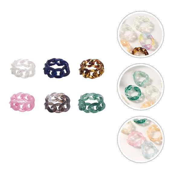 LOLIPPYY 6pcs Resin Rings for Festivals Parties Everyday Wear Unique Craft Random Colors