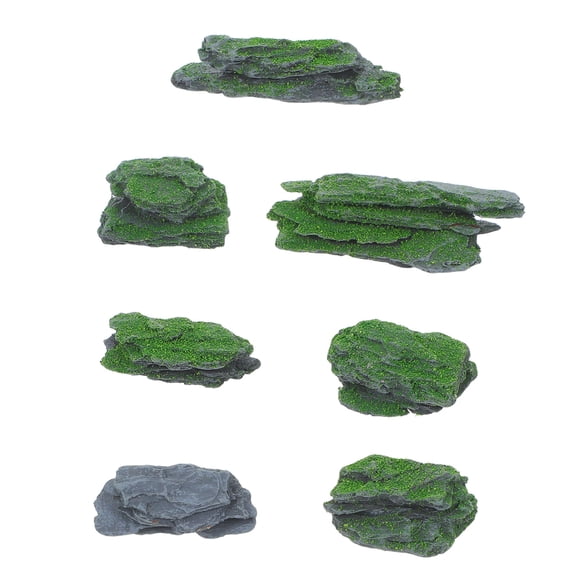 LOLIPPYY 7Pcs Decorative Grey Moss Rocks with Handshaped Edges for Safe Placement on Furniture and Cabinets