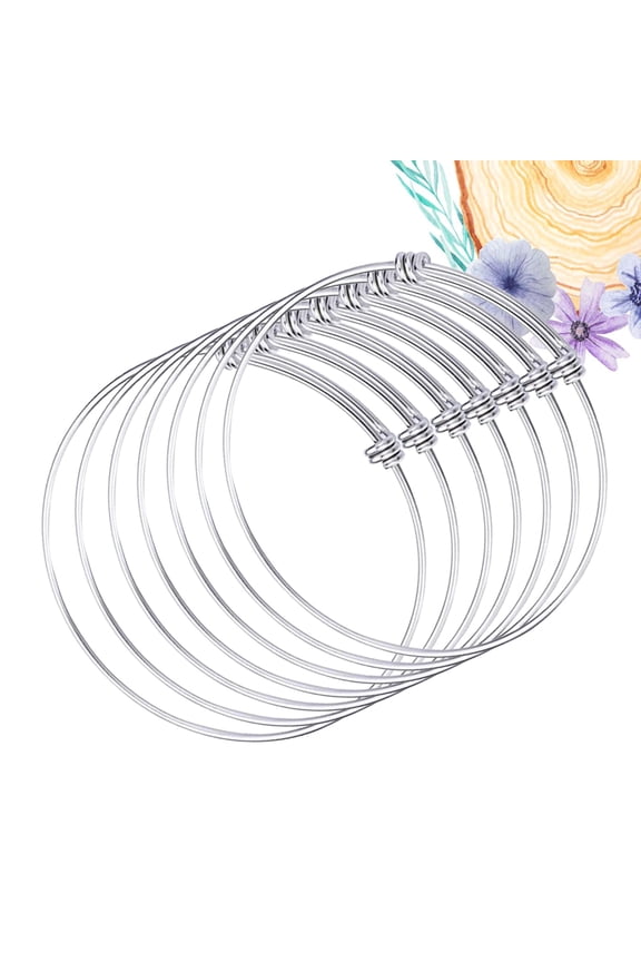 7-Piece Elegant Plated Stainless Steel Adjustable Wire Push Pull Bracelet Set Stylish Bangles