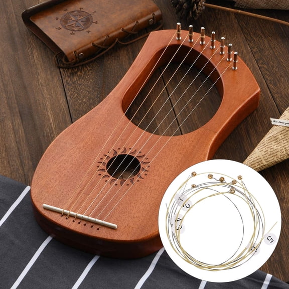 LOLIPPYY 7Pcs Harp Strings Kit Steel Instrument Accessories Golden for Excellent Sound Performance