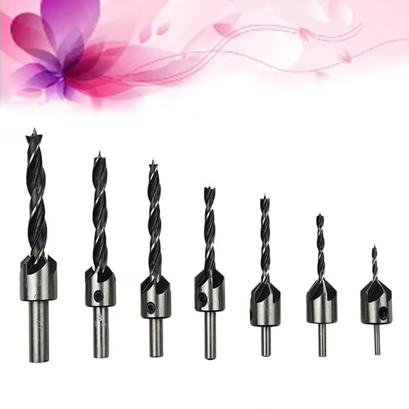 LOLIPPYY 7-Piece High Hardness Black Countersink Drill Bit Set for Metal and PVC Chamfering Deburring