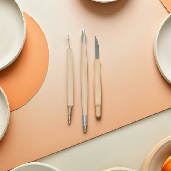 LOLIPPYY 7Pcs Multifunctional Clay Carving and Embossing Tools Set with Wooden Handles for Ceramic Projects