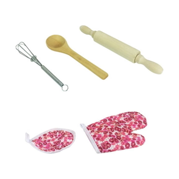 LOLIPPYY 7Pcs Pink Cooking Apron with Baking Tool Set for Fun Kitchen Experience