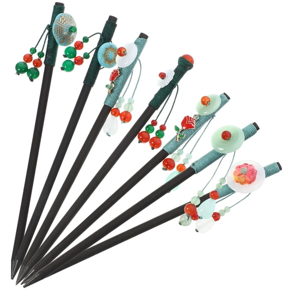 LOLIPPYY 7Pcs Traditional Chinese Hairpin Wooden Hair Bun Accessories for Women Weddings