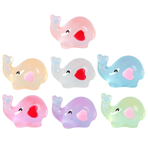 LOLIPPYY 7-Piece Mini Elephant Figurine Set, Cartoon Tiny Elephant Crafts with Glow-in-the-Dark Feature