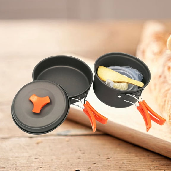 LOLIPPYY 8 Pcs Camping Dinnerware Set Cookware Set in Black for Hiking and Picnic