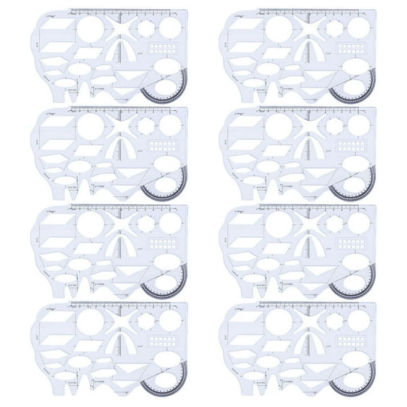 LOLIPPYY 8-Piece Architecture Geometric Ruler Set with Transparent Design, Drafting Tools for Precision Drawing