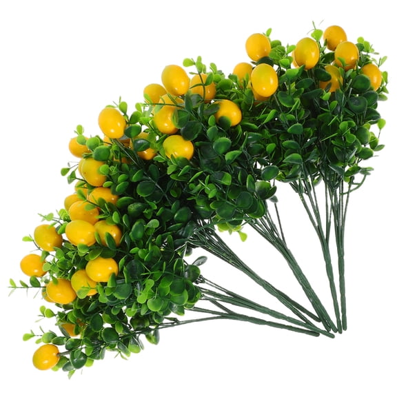 LOLIPPYY 8Pcs Artificial Eucalyptus Fruit Stems Yellow Fake Branches for Home Office Decor with Lifelike Vein Patterns