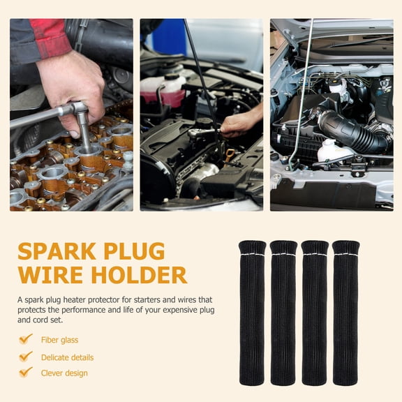 LOLIPPYY 8Pcs Black Spark Plug Boot Heat Wrap for Car Engine Wire Protector Thermal Insulator Sleeve