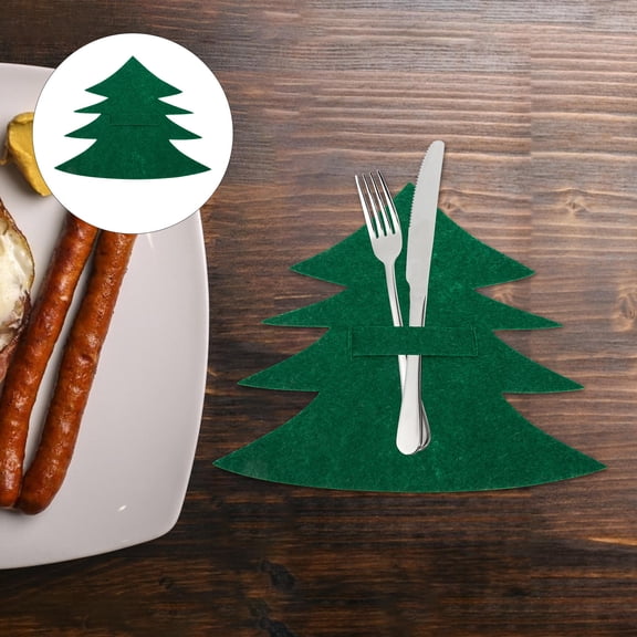 LOLIPPYY 8Pcs Christmas Theme Cutlery Bags Green Tableware Covers for Holiday Dining Decoration