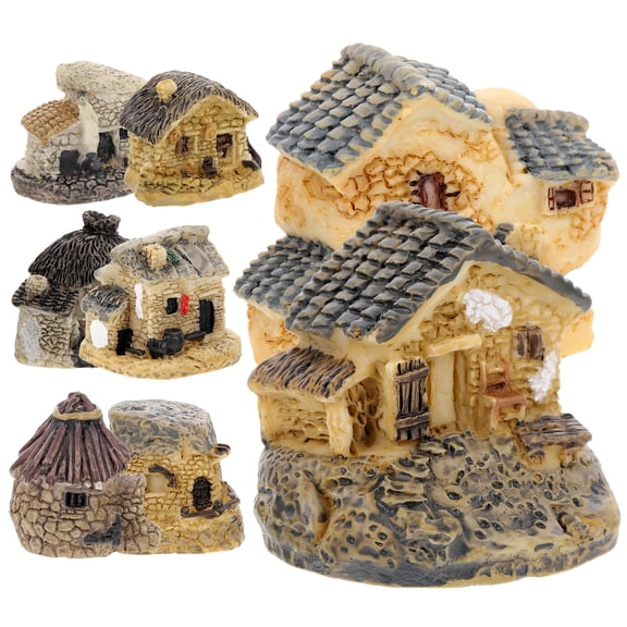 LOLIPPYY 8Pcs Creative Resin Tiny House Figurines for Micro Landscape Garden Decoration