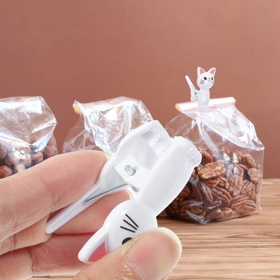 LOLIPPYY 8Pcs Cute White Cat Shaped Clips for Food Packaging and Multipurpose Household Use