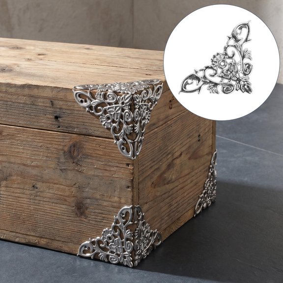 LOLIPPYY Zinc Alloy Decorative Corner Guards, Plated Silver, Elegant Lace, Furniture Protection, 8Pcs