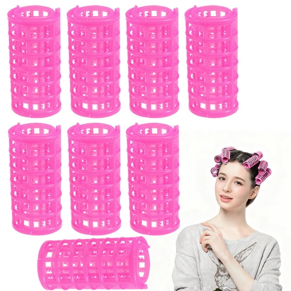 LOLIPPYY 8Pcs Double Layer Hair Rollers Set with Clips for Styling Waves Retro Rolls and Air Bangs in Rosy