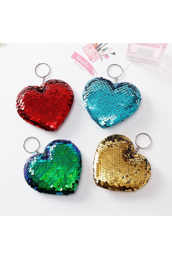 8Pcs Durable Sequin Heart Keyring with Fashionable Design for Decoration Use