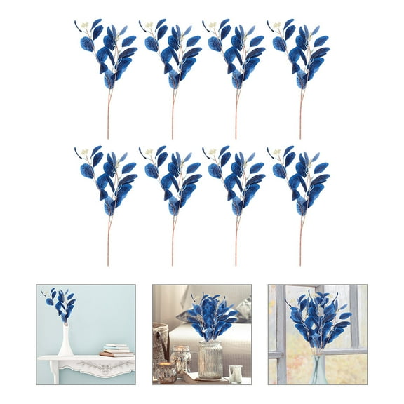LOLIPPYY 8Pcs Faux Blue Eucalyptus Branches with Layered Leaves for Farmhouse and Wedding Decor