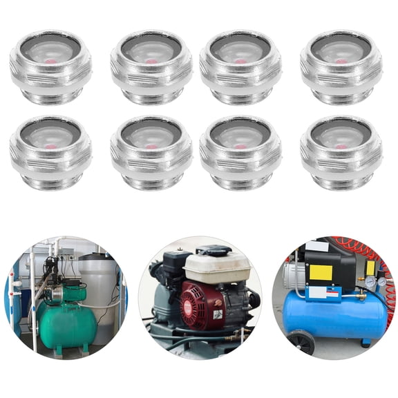 LOLIPPYY 8Pcs Industrial Aluminum Oil Level Indicator with Transparent Glass for Compressor Tanks