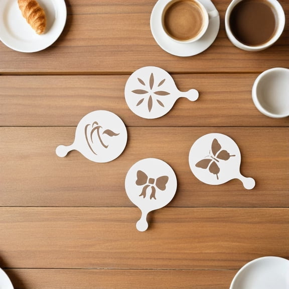 LOLIPPYY 8Pcs Latte Art Stencils Plated Silver Reusable Plastic Coffee Decorating Tools for Craft