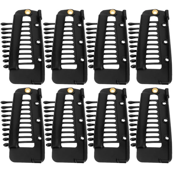 LOLIPPYY 8Pcs Metal Hair Extension Clip Black Snap Comb Clips for Weft Hair and Wig Decoration