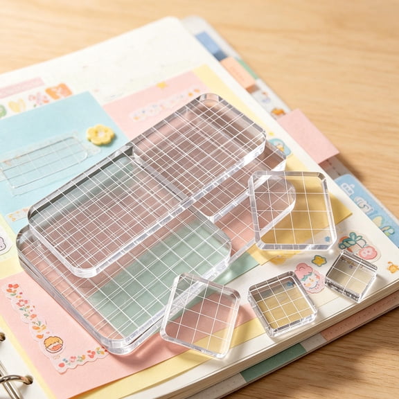 LOLIPPYY 8-Piece Clear Acrylic Stamp Blocks Set with Grid Lines for Scrapbooking and Stamping Crafts