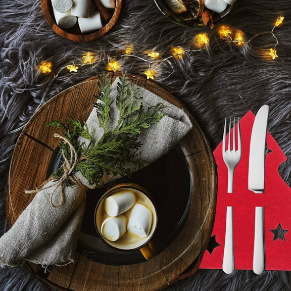 LOLIPPYY 8Pcs Red Cutlery Holder for Party Christmas Tree Design Tableware Organizer