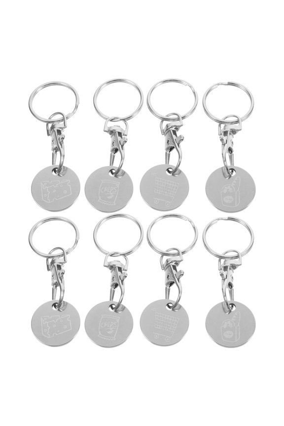8Pcs Stylish Stainless Steel Shopping Cart Token Keychain Practical Trolley Opener