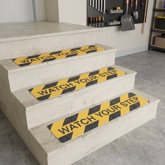 LOLIPPYY 8Pcs Watch Your Step Tape Self Adhesive Vinyl Decal for Stairs Durable Waterproof