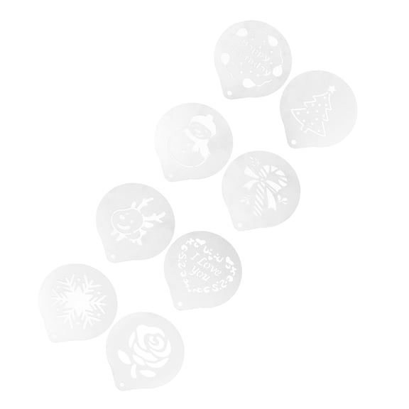 LOLIPPYY 8Pcs White Coffee Template Stencils for Precise Coffee Art and Baking Decoration