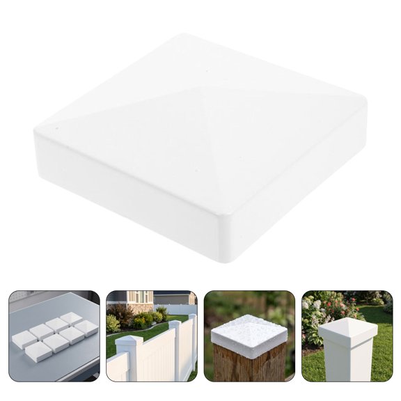 LOLIPPYY 8Pcs White Plastic Fence Post Top Covers with Pyramid Design for Outdoor Use